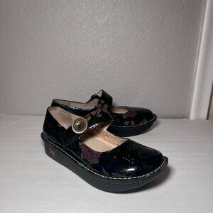 Alegria Paloma Mary Jane Shoes Black Floral Patent Leather